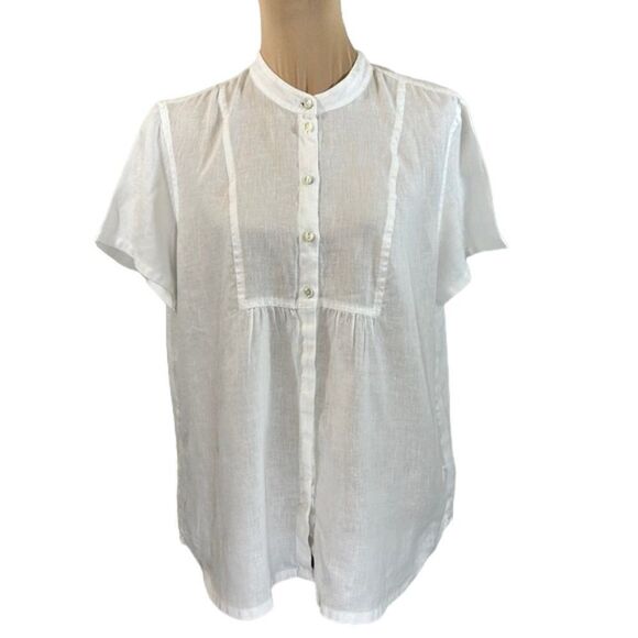 J. Jill Linen Top Size Large White Short Sleeve Lightweight - Picture 1 of 10